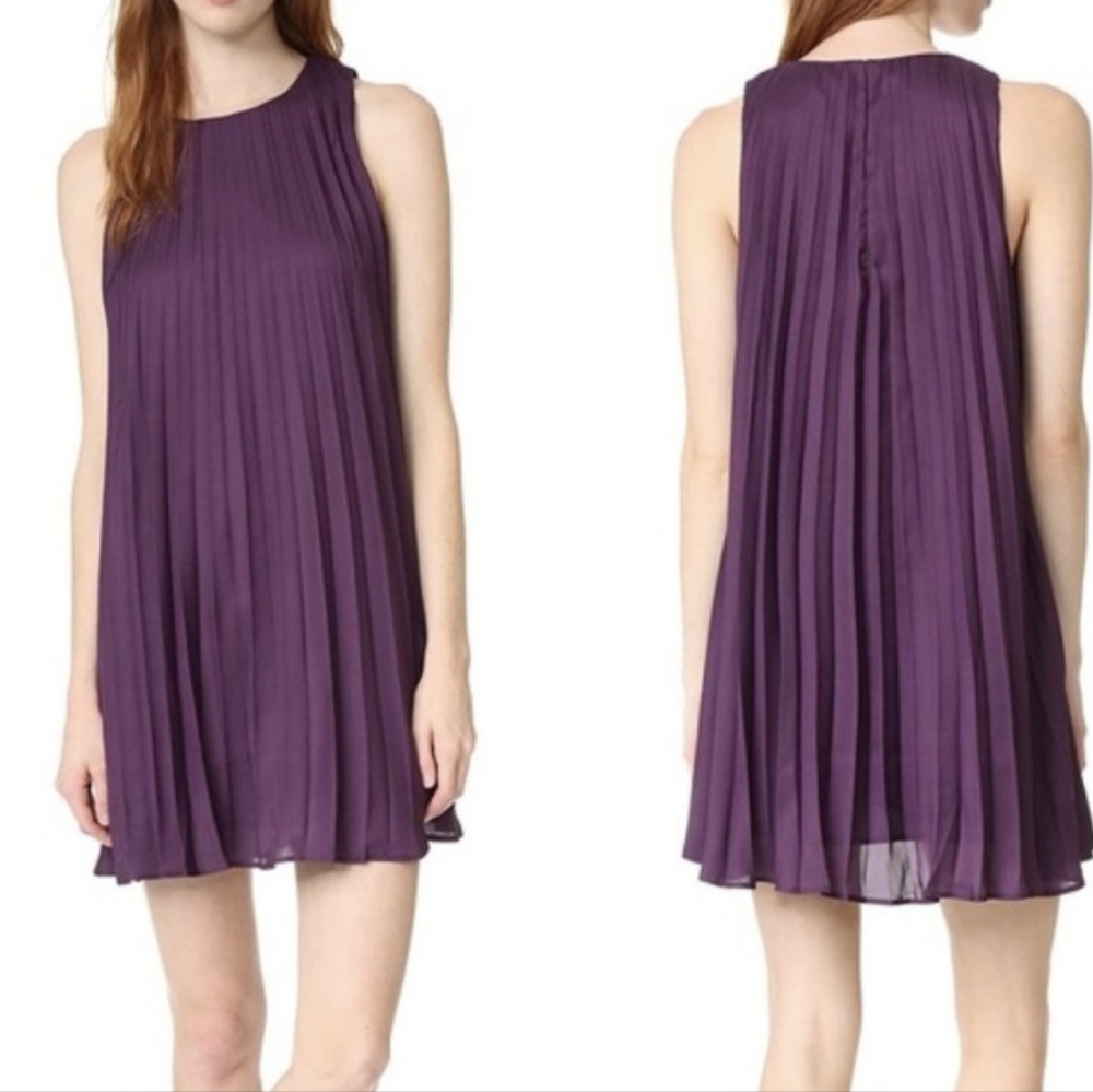 BB DAKOTA Edisto pleated dress in Black Orchid Plum Sz M NWOT